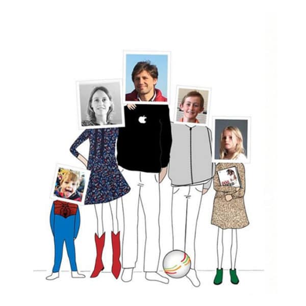 Mixed media family portrait photography and illustration