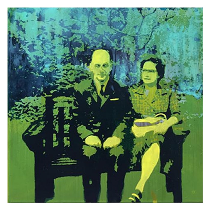 Family portrait silkscreen printing and painting on metal