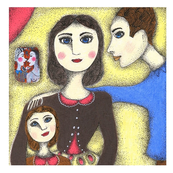 Personalisiertes Familienporträt auf Leinwand gemalt für Happy Funky Family