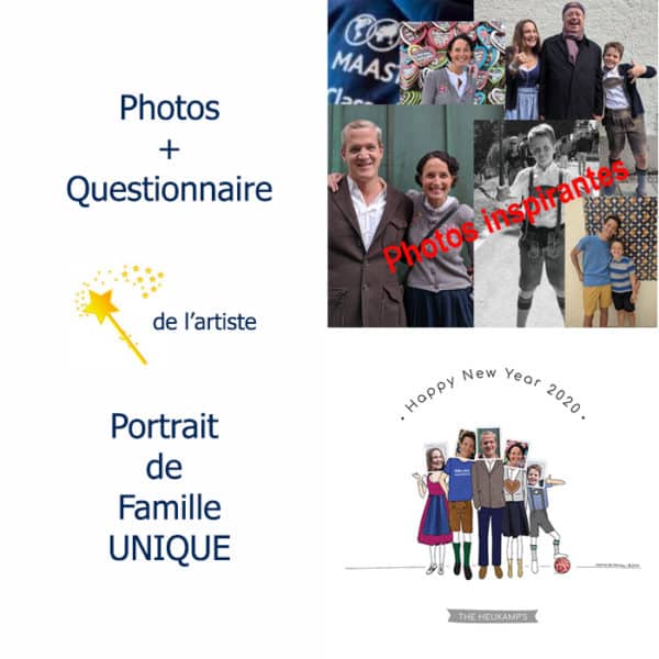 Portrait de famille technique mixte photographique et illustration
