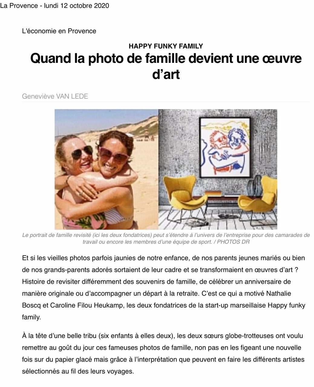 Parution Happy Funky Family dans le journal La Provence du 12 octobre 2020