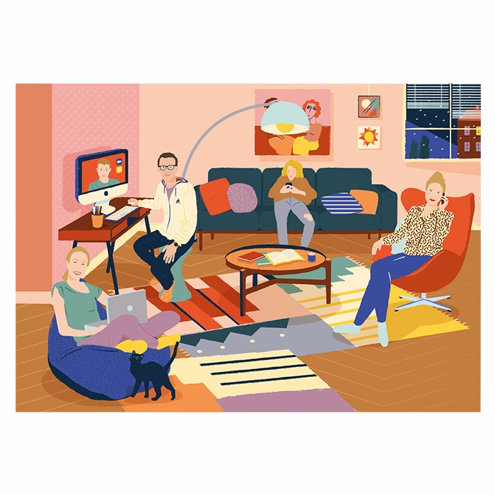 Personalisiertes Porträt in digitaler Illustration für Happy Funky Familie
